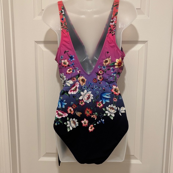 Johnny Was Pink Purple Blue Floral Wrap One-Piece Swimsuit.  New. - Picture 7 of 10